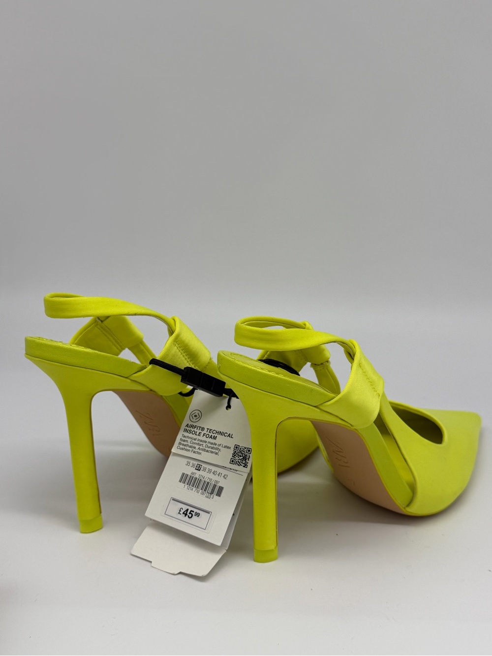 Zara Neon Yellow Pointed Slingback Pumps with Buckle Strap - Picture 4 of 6